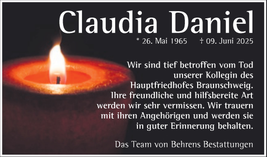 Traueranzeige von Claudia Daniel 