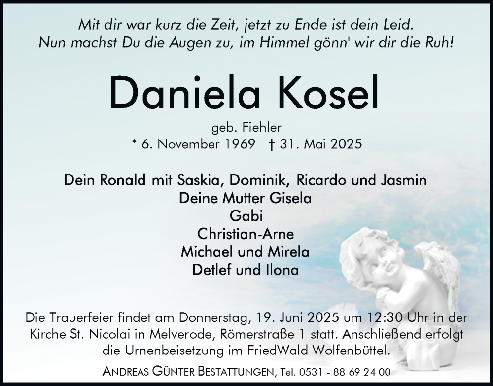  Traueranzeige für Daniela Kosel vom 07.06.2025 aus Salzgitter-Zeitung