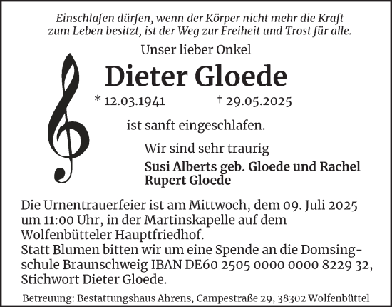 Traueranzeige von Dieter Gloede 