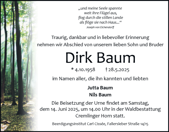 Traueranzeige von Dirk Baum 