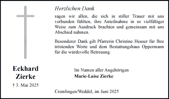 Traueranzeige von Eckhard Zierke 