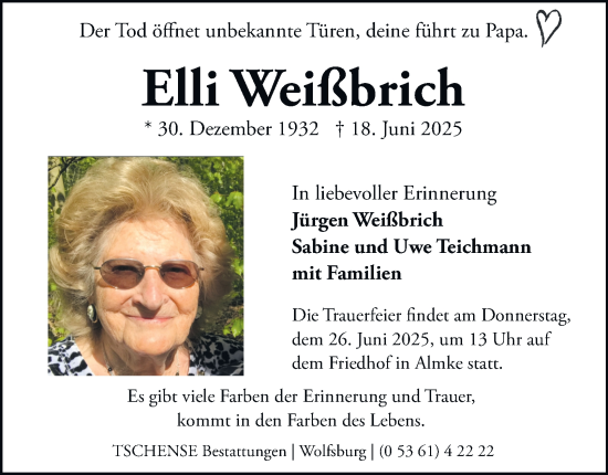 Traueranzeige von Elli Weißbrich 