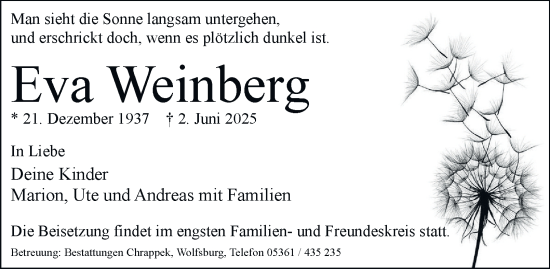 Traueranzeige von Eva Weinberg 