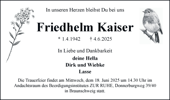 Traueranzeige von Friedhelm Kaiser 