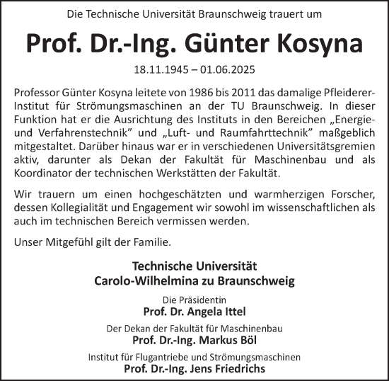Traueranzeige von Günter Kosyna 