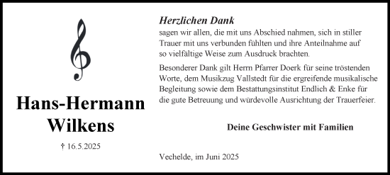 Traueranzeige von Hans-Hermann Wilkens von Peiner Nachrichten