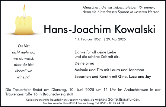 Traueranzeige von Hans-Joachim Kowalski 