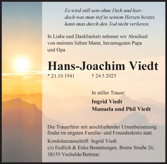 Traueranzeige von Hans-Joachim Viedt 
