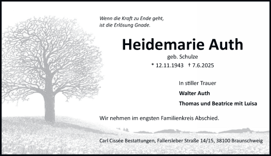Traueranzeige von Heidemarie Auth 