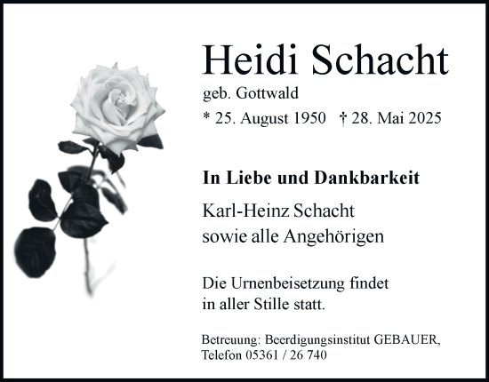 Traueranzeige von Heidi Schacht 