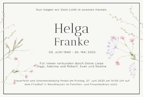 Traueranzeige von Helga Franke von Helmstedter Nachrichten