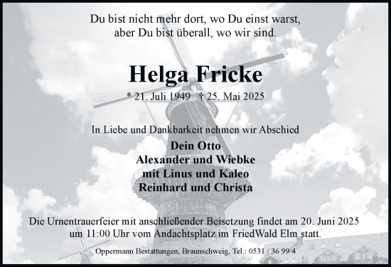 Traueranzeige von Helga Fricke 