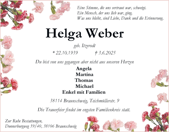 Traueranzeige von Helga Weber 