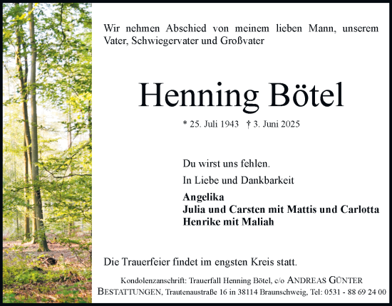 Traueranzeige von Henning Bötel 