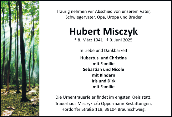 Traueranzeige von Hubert Misczyk 