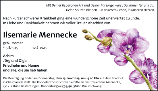 Traueranzeige von Ilsemarie Mennecke 