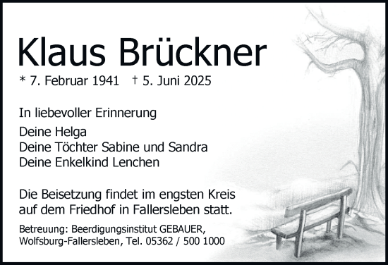 Traueranzeige von Klaus Brückner 