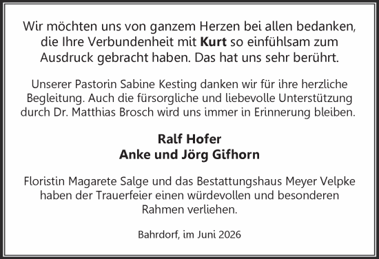 Traueranzeige von Kurt Hofer von Helmstedter Nachrichten