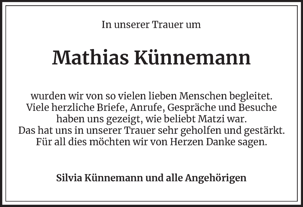  Traueranzeige für Mathias Künnemann vom 14.06.2025 aus Braunschweiger Zeitung