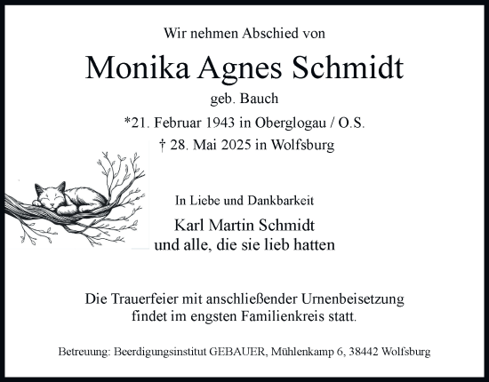 Traueranzeige von Monika Agnes Schmidt 