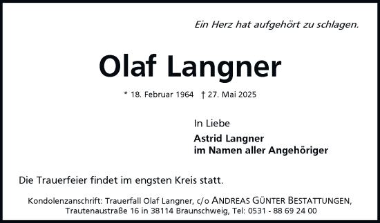 Traueranzeige von Olaf Langner 