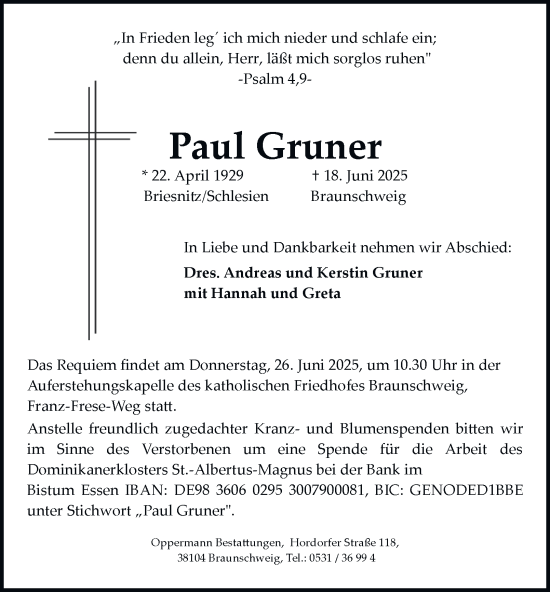 Traueranzeige von Paul Gruner 