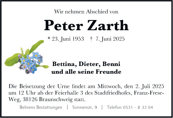 Traueranzeige von Peter Zarth 