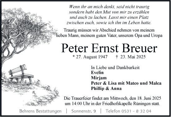 Traueranzeige von Peter Ernst Breuer 