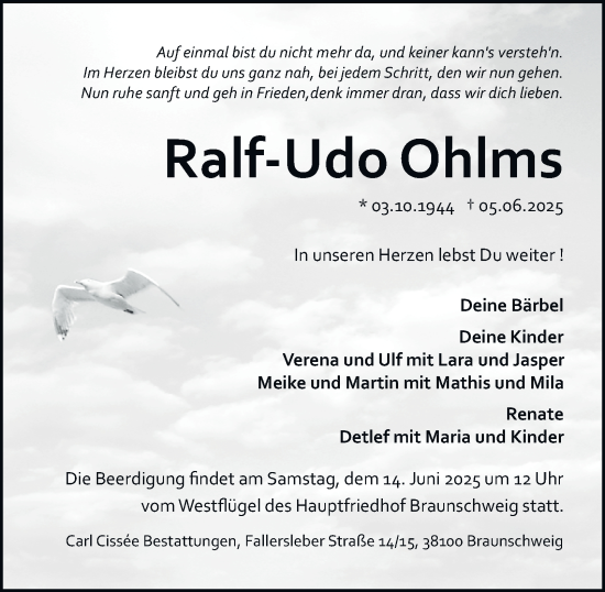 Traueranzeige von Ralf-Udo Ohlms 