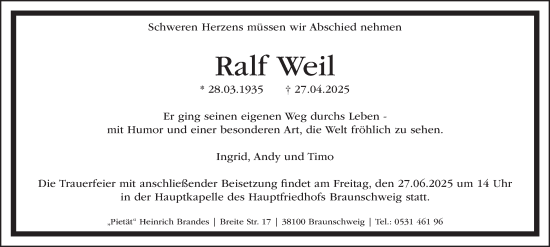 Traueranzeige von Ralf Weil 