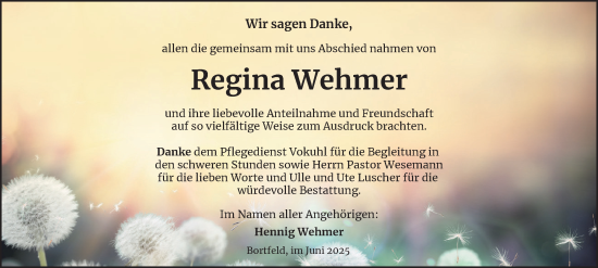 Traueranzeige von Regina Wehmer von Peiner Nachrichten