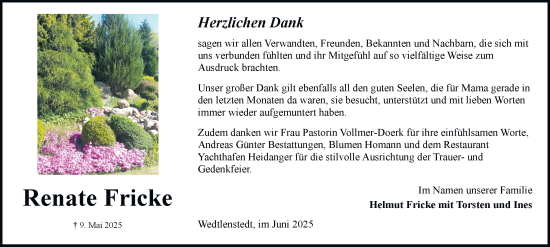 Traueranzeige von Renate Fricke 