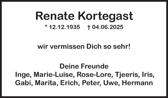 Traueranzeige von Renate Kortegast von Braunschweiger Zeitung