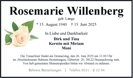 Traueranzeige von Rosemarie Willenberg 