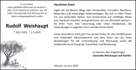 Traueranzeige von Rudolf Weishaupt 