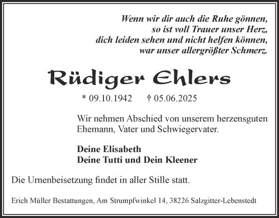 Traueranzeige von Rüdiger Ehlers von Salzgitter-Zeitung