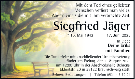 Traueranzeige von Siegfried Jäger 