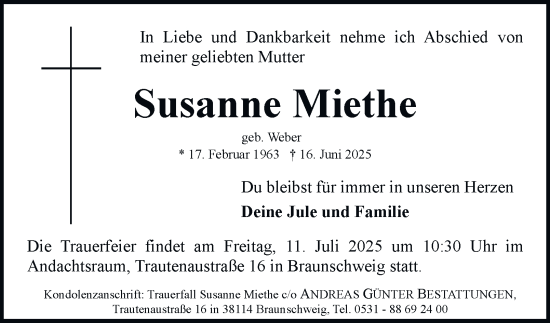 Traueranzeige von Susanne Miethe 