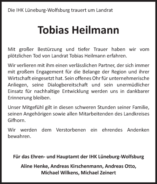 Traueranzeige von Tobias Heilmann 