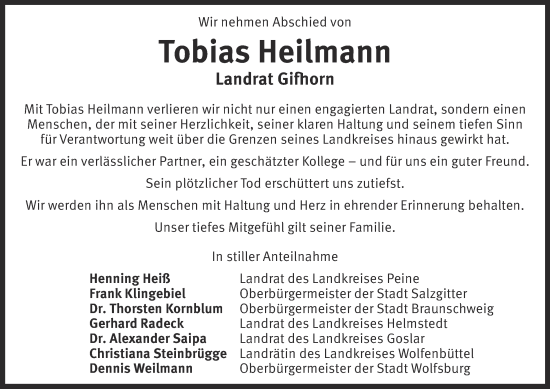 Traueranzeige von Tobias Heilmann von Salzgitter-Zeitung