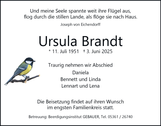 Traueranzeige von Ursula Brandt 