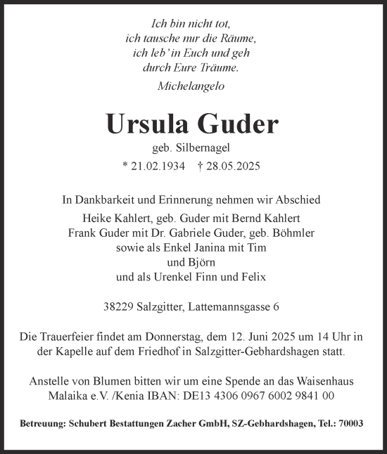 Traueranzeige von Ursula Guder 