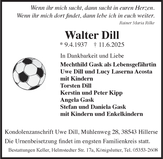 Traueranzeige von Walter Dill von Helmstedter Nachrichten