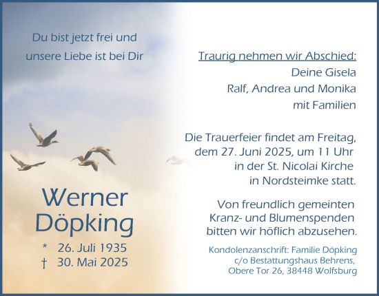 Traueranzeige von Werner Döpking 