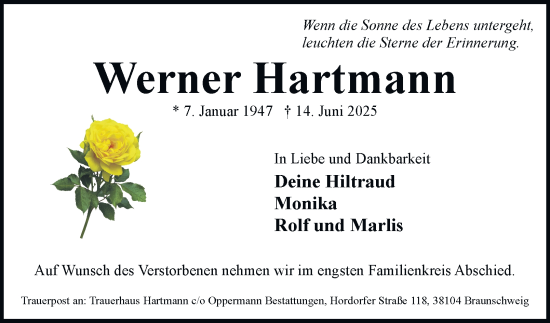 Traueranzeige von Werner Hartmann 