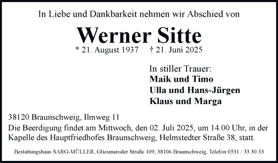 Traueranzeige von Werner Sitte 