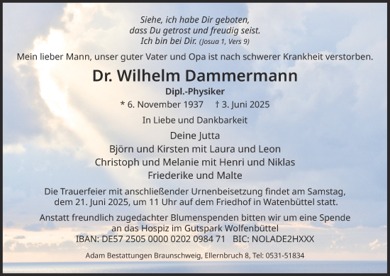 Traueranzeige von Wilhelm Dammermann 