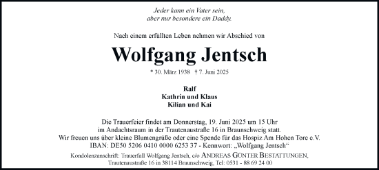 Traueranzeige von Wolfgang Jentsch 