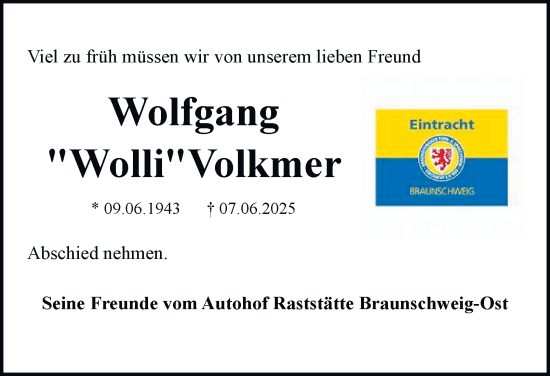 Traueranzeige von Wolfgang Volkmer von Helmstedter Nachrichten