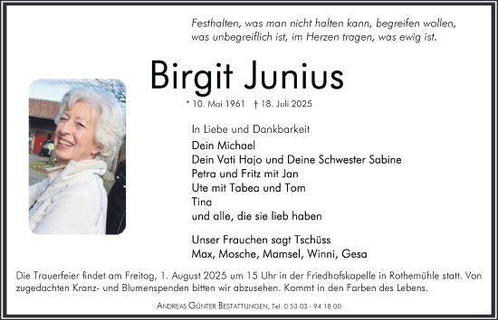 Traueranzeige von Birgit Junius von Braunschweiger Zeitung